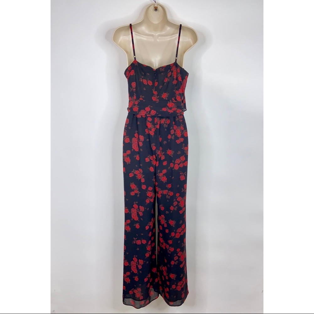 Michael Kors Black & Red Floral Wide Leg Jumpsuit - Picture 4 of 8